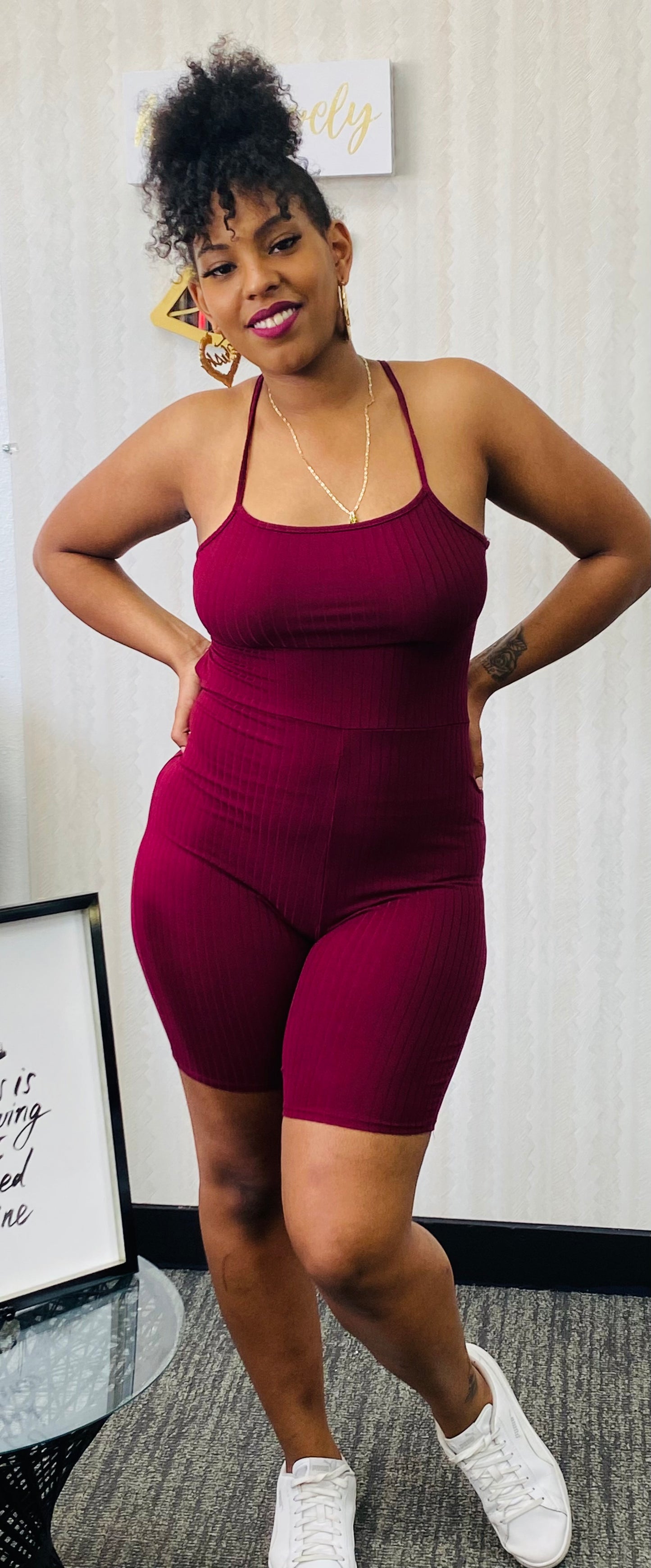 Violet ribbed romper